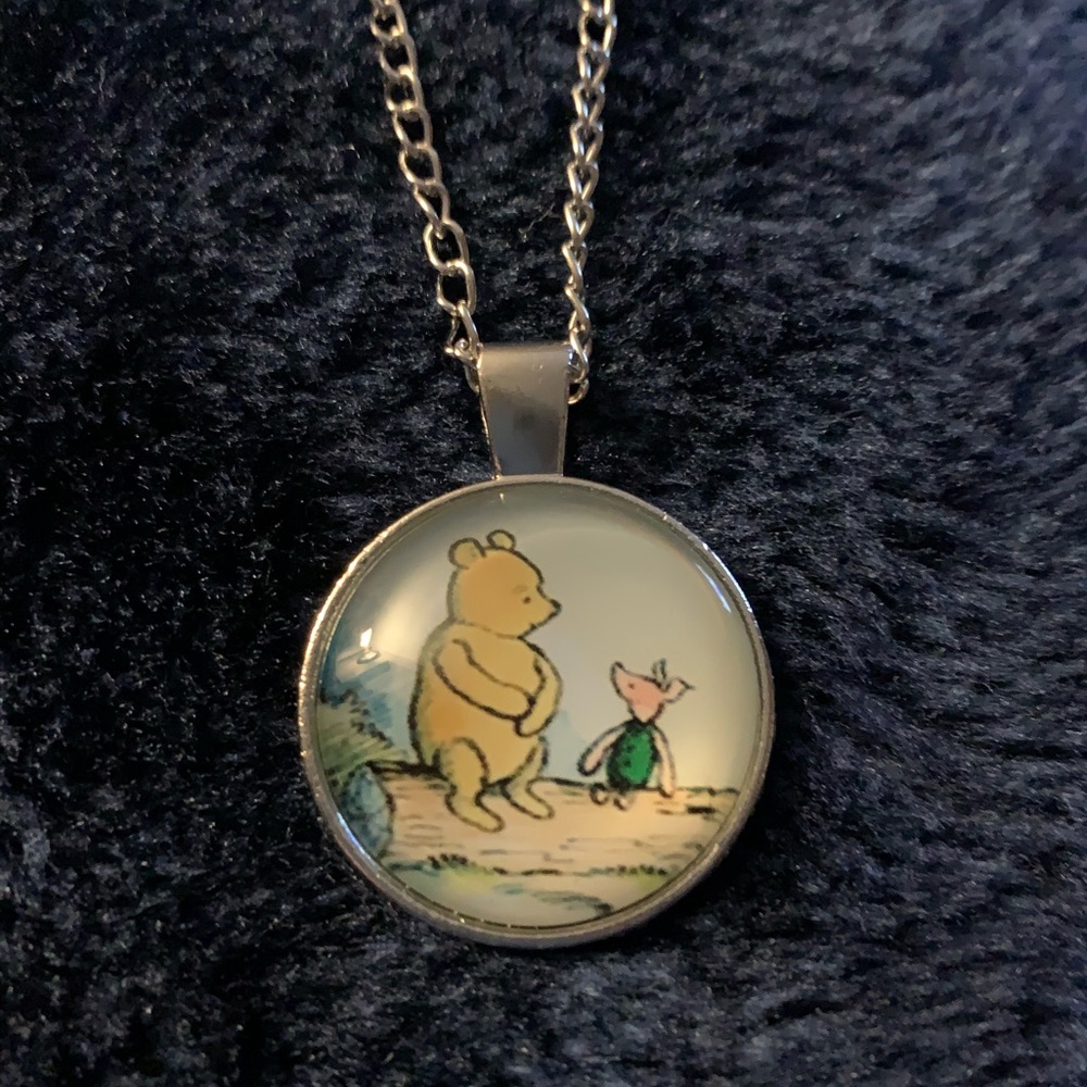 Pooh and Piglet Glass Necklace
